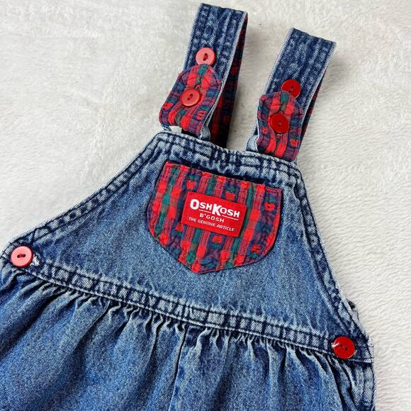Oshkosh Vintage denim & plaid girls Overall pants Jeans size 24 months USA - Picture 3 of 6